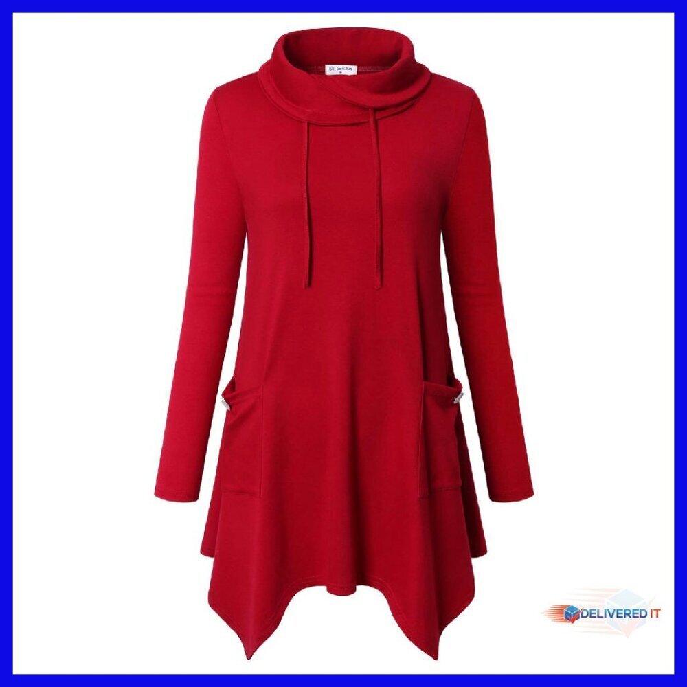 Winter Cowl Neck Asymmetrical Tunic Sweater for Leggings